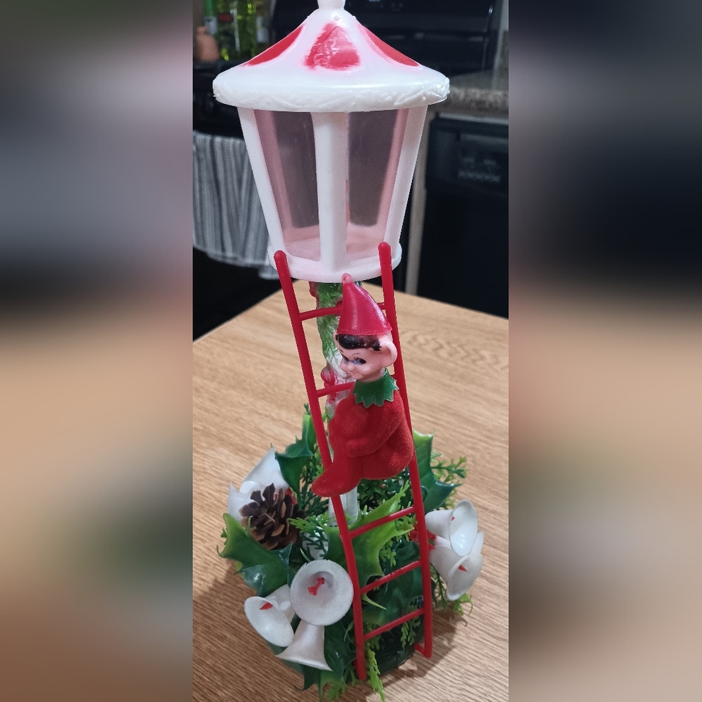 Vintage Elf On Lantern Decoration